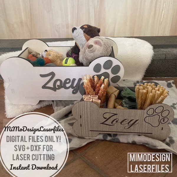 2 sizes Dog Bone snack, toys, shampoo, leashes, accessory, decoration and storage boxes / crates Laser + Glowforge ready cut files SVG + DXF