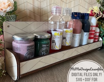 Wall Mounted Storage Shelf SVG | Herringbone Pattern Rack | Paint & Glue Organizer | Laser Cut Files SVG DXF