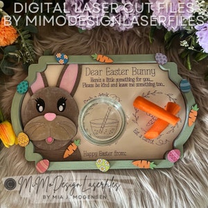 Plateau de friandises 3D Lapin de Pâques pour boissons et carottes, tous marqués d'une seule ligne avec des œufs en couches et des carottes. Fichiers découpés au laser NUMÉRIQUE, Svg + Dxf