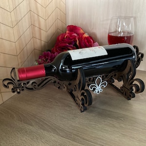Fleur de Lis Wine Bottle Holder * Digital files only svg + dxf * Glowforge ready 1/4” and 10 mm