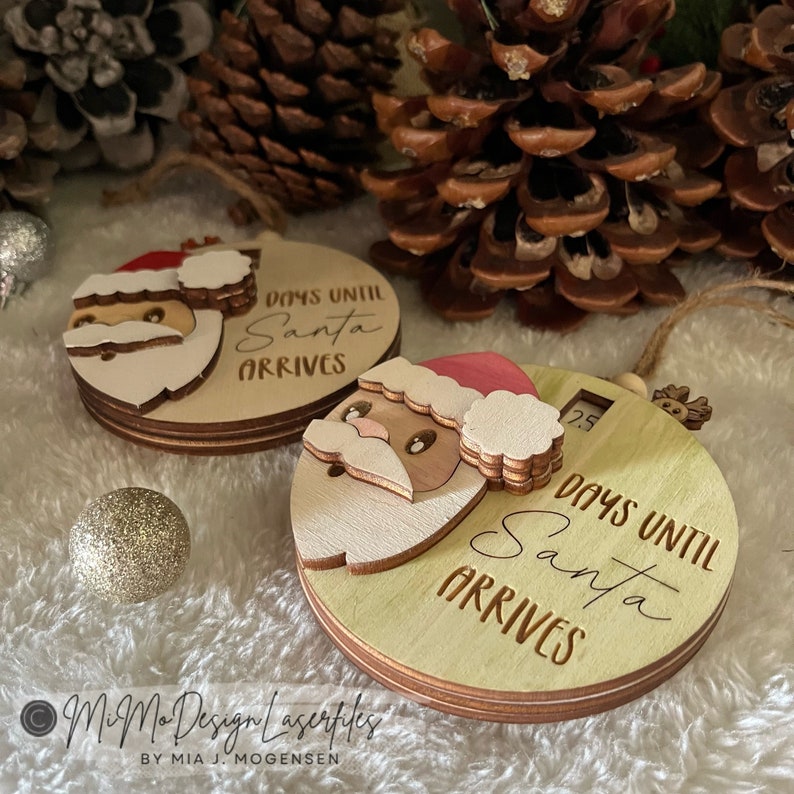 3D Santa Countdown to Christmas Sliding Ornament Reindeer lever to make it turn and count down. LASER CUT FILES dxf svg Glowforge ready image 5