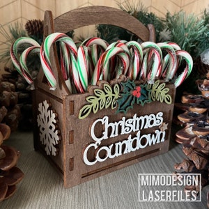 Count Down Candy Cane Weihnachtskalender Adventskorb, amerikanische und europäische Version Digitale Schnittdateien SVG + DXF, Laser und Glowforge bereit