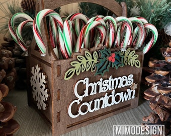 Count Down Candy Cane Christmas Calendar Advent Basket, American and European version Digital Cut Files SVG + DXF, Laser and Glowforge ready