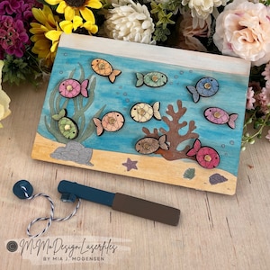 Angelspiel Aquarium mit 10 Fischen – einzeiliges Design zum Malen für Kinder DIY DIGITALE DATEIEN zum Laserschneiden Bereit für alle Laser