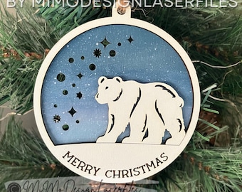 Christmas Polar Bear Glow Up Ornament Laser Cut SVG + DXF | 2 Layered Single Line / Engraved Quick & Easy | Commercial Use Digital Download