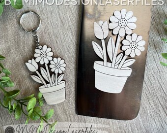 Flower Pot Keychain + Magnet SVG – Single Line Laser Cut & Score File – Paint Your Own DIY Gift I LightBurn Tested I Digital Download