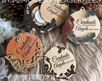 Cardinal Ornament SVG Bundle, Recordable Voice Message and Fairy Light Christmas Ornament, Memorial Laser Cut Files