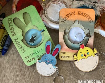 Easter Bunny and Chicken Keychain Cards for kids DIY paint yourself - Glowforge and laser ready * Digital cut files only SVG + DXF *