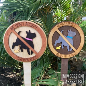 Dog Pee Lawn Signs Pick up, no dog piss, layered signs w pole, dogs, forbidden, warning Digital laser cut files only svg dxf Glowforge ready