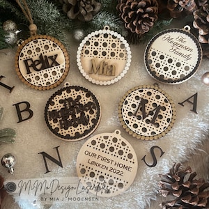 Rattan Weaved Patterned Beaded Christmas Ornaments Bundle for monogram, letters, name, text etc. Digital Laser Cut Files ONLY - Svg + Dxf