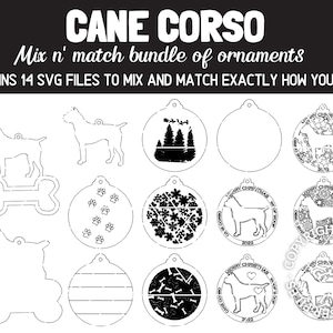 CANE CORSO Dog Breed Christmas Ornaments Bundle 2022 Digital svg + dxf Cut Files Laser and Glowforge ready