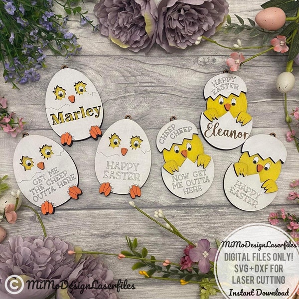 Easter Chicken Tags / Ornaments with funny generic text or personalization. Bundle of 6 variations DIGITAL FILES ONLY for all lasers and gf