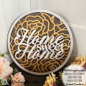 Roses Handdrawn sign / door hanger with optional Home Sweet Home text and 4 options DIGITAL FILES ONLY for all lasers and Glowforge ready