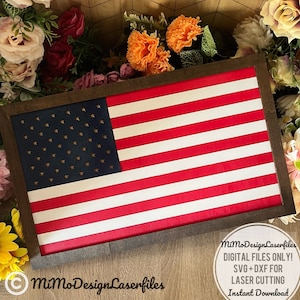 Placa básica da bandeira dos EUA com a bandeira americana e molduras, em camadas, fácil de fazer - apenas arquivos DIGITAIS a laser! Todos os lasers e Glowforge prontos
