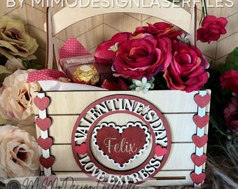 3-in-1 Valentine's Day Gift Basket SVG | Multi-Use Laser Cut Files with Inlays for Flowers, Soda, Chocolate & Gifts | Digital Vector Files