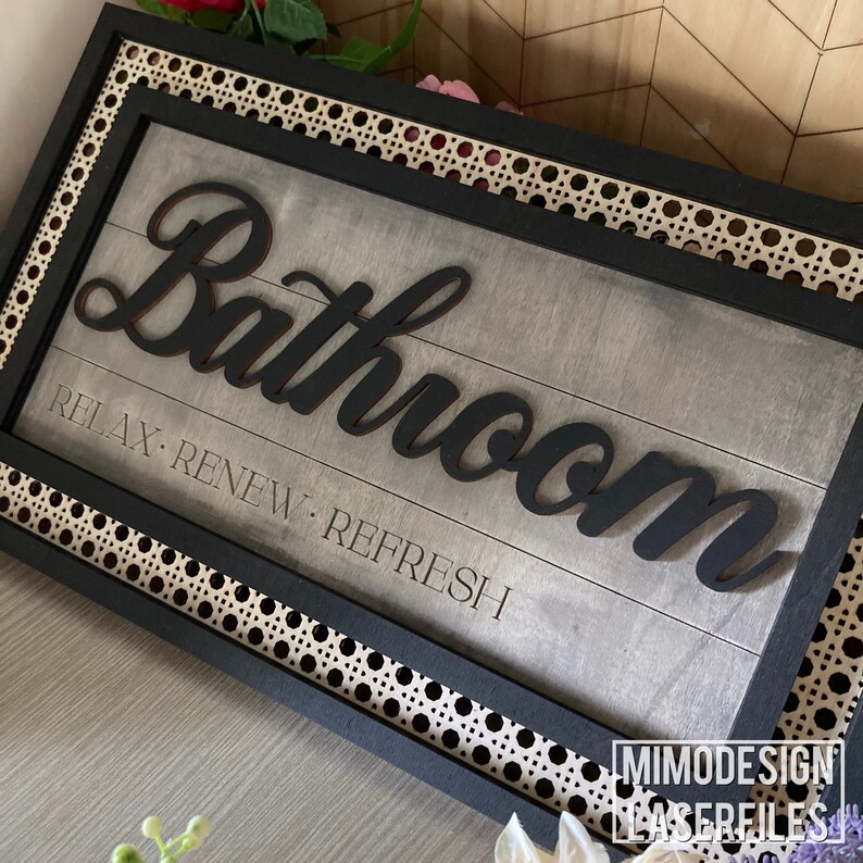 Bathroom Rattan Frame Sign / Door Hanger Farmhouse Style - Etsy