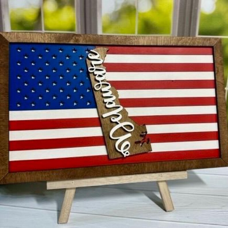 DELAWARE State Flag Sign With the American Flag and Frames, Layered ...