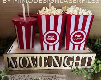 Movie Night Snack Tray SVG File | Laser Cut Popcorn, Candy & Drink Holder | Digital Template for Diode, Co2 like Glowforge, xTool etc.