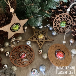 Lindt’s Lindor Christmas Chocolate Candy Ornaments holder, stars & baubles digital cut files only SVG DXF Laser and Glowforge ready