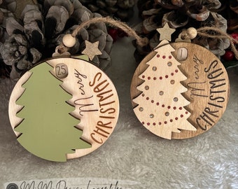 Christmas Tree Countdown Sliding Ornament | Star Lever Turning Calendar | Laser Cut SVG + DXF Files for Glowforge, xTool, Omtech etc.