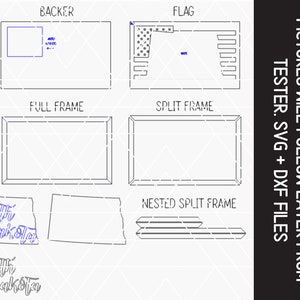 May include: A digital design template for a North Dakota flag sign. The design includes a full frame, split frame, nested split frame, and a backer. The design also includes a North Dakota state outline with the text "North Dakota" written in a cursive font.