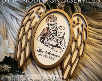 Angel Wings Memorial Ornament SVG | Photo Frame Laser Cut File | In Loving Memory Ornament | SVG DXF for All Lasers like Glowforge & xTool