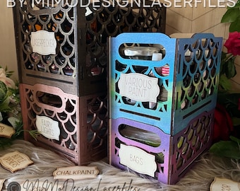 Scallop Stacking Crates SVG – 4 Sizes, 4 Thicknesses Laser Cut Box Files for LightBurn, Glowforge, xTool, Diode & CO2 Lasers SVG, DXF Vector