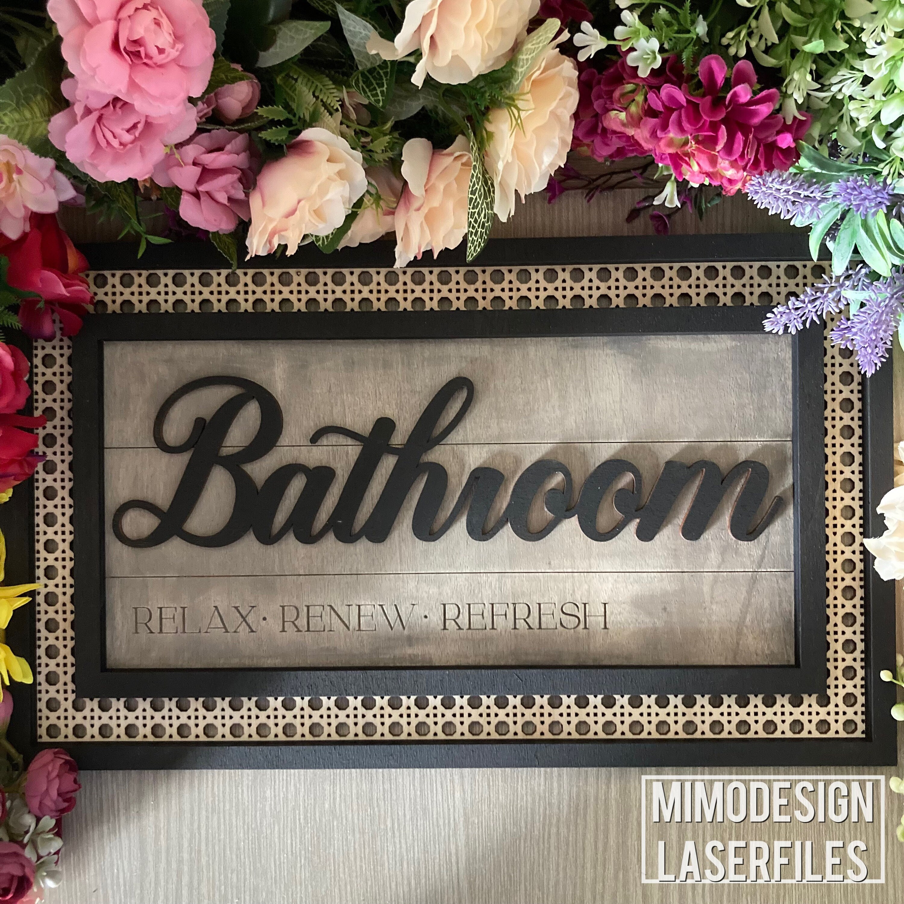 Bathroom Rattan Frame Sign / Door Hanger Farmhouse Style - Etsy