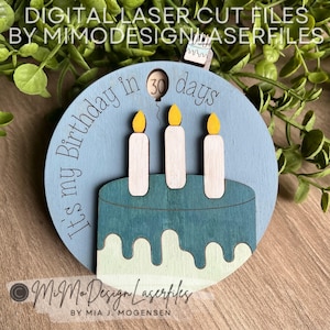 3D Birthday Cake 30 days Countdown Tag or Magnet with B-Day Cake lever on the spinner | LASER VECTOR FILES for laser cutting - All lasers