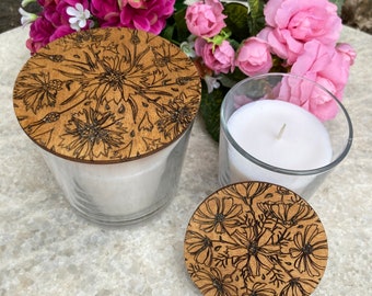 File for making lids for IKEA's SINNLIG scented candles, IKEA hack incl. scored floral flower designs * digital files only svg + dxf *