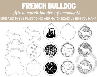 FRENCH BULLDOG Dog Breed Christmas Ornaments Bundle 2022 Digital svg + dxf Cut Files Laser and Glowforge ready