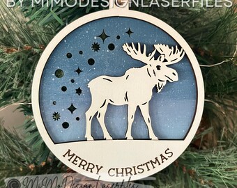 Christmas Moose Glow Up Ornament | Two-Layer Laser Cut SVG DXF | Engraved or Single-Line | Fast & Easy | Digital Files + Commercial Use