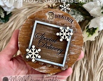 Interactive Christmas Countdown SVG – Laser Cut Ornament with 4 Wheel Options – Postage Stamp Holiday Advent Calendar for Laser Cutting