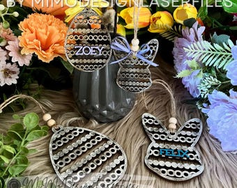 Farmhouse Easter Tags SVG - Bunny & Egg Ornaments with Faux Beaded Design - Generic or Custom Possibilities - DIY Easter Decor Vector Files