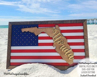 FLORIDA State Sign with the American flag and frames, Layered and easy to make - DIGITAL FILES only! All Lasers and Glowforge ready