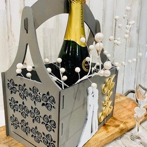 Wedding gift basket crate box caddy for wine, champagne, flowers, snacks, gifts mr&mrs, lgbt laser cut Glowforge ready files Digital SVG DXF