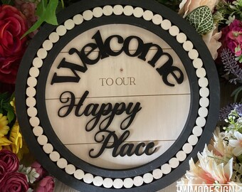 Round Welcome beaded frame sign / door hanger farmhouse style, blank frame + back incl. digital SVG + DXF Laser & Glowforge ready cut files