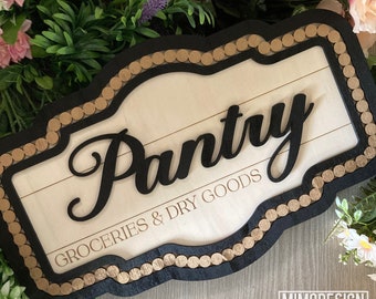 Pantry room beaded frame sign / door hanger farmhouse style, blank frame + back incl. digital SVG + DXF Laser and Glowforge ready cut files