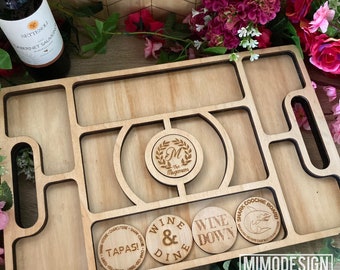 Interchangeable Charcuterie 12x19" board, cheese, tapas, snack, fruit, garnish trays digital SVG + DXF Laser and Glowforge ready cut files