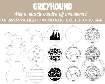 GREYHOUND Dog Breed Christmas Ornaments Bundle 2022 Digital svg + dxf Cut Files Laser and Glowforge ready