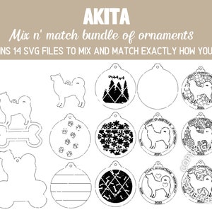 AKITA Hunderasse Weihnachten Ornamente Bundle 2022 Digital svg + dxf Cut Files Laser and Glowforge ready