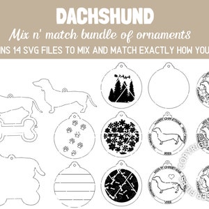 DACHSHUND Dog Breed Christmas Ornaments Bundle 2022 Digital svg + dxf Cut Files Laser and Glowforge ready