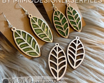 Leaf Resin Fill Earrings SVG | Laser Cut Earring File | Wooden Earring Blanks | Botanical Jewelry SVG DXF
