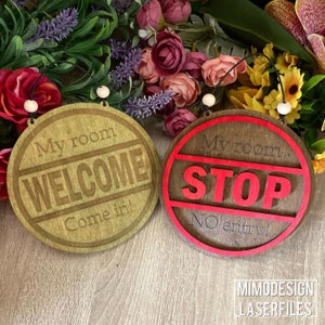 Kids Room double sided Welcome Stop Door hanger engraved, layered or DIY paint kit Digital laser files only svg dxf Glowforge ready image 6