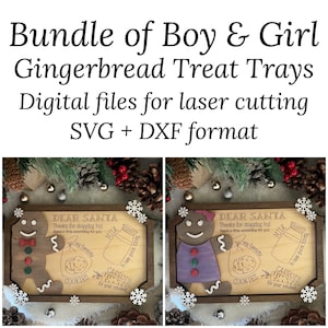 Gingerbread Boy & Girl Bundle of two 3D layered Santa Treat Trays - Single line design - all scored DIGITAL LASER FILES for all lasers