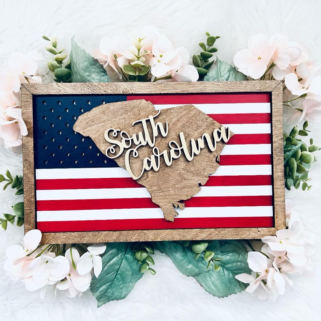 SOUTH CAROLINA State Sign With the American Flag and Frames, Layered ...