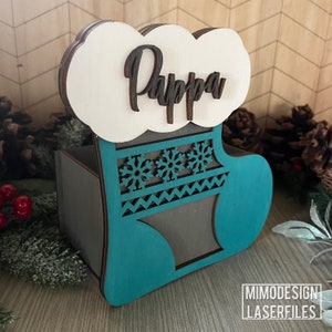 Weihnachtsstrumpfbox mit Schneeflocken für Süßigkeiten, Geschenke, Füllungen, Namen, Regal Sitter Digitale Cut Files SVG + DXF, Laser & Glowforge ready
