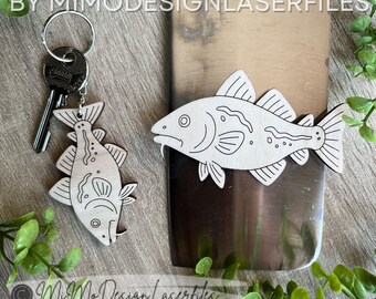 Cod Fish Keychain & Magnet SVG – Score Only Laser File – Paint Your Own DIY – LightBurn Tested – Digital Download