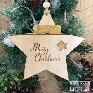 Geschenkkarte Sternförmiger Christbaumschmuck inkl. gepunkteter Geschenkkarte Digitale Schnittdateien nur svg + dxf alle Laser und Glowforge bereit