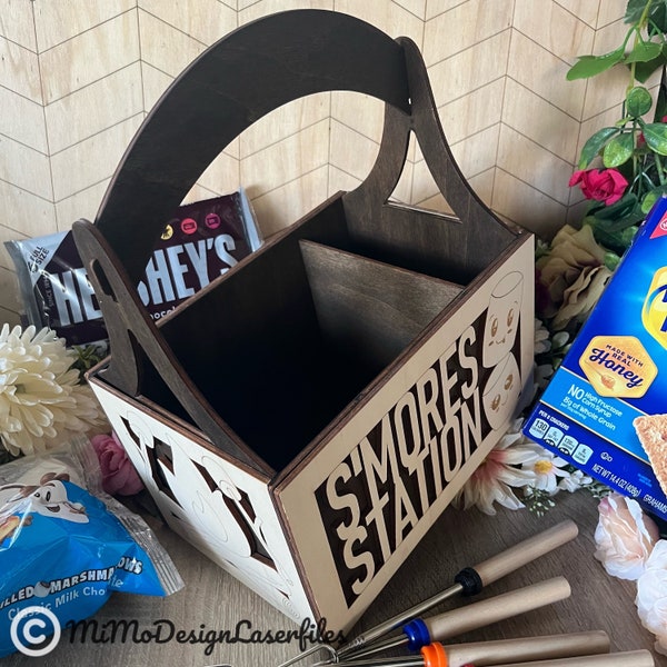 S'mores Station Basket with handle, layered design for sticks, marshmellows etc. Digital files only SVG + DXF for ALL Lasers and Glowforge